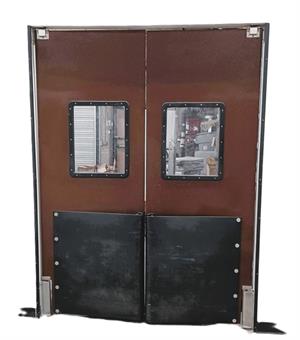 Brown Ruff Tuff Doors with bumpers for use with forklift pallet traffic.