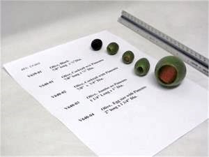 Replica green olives for display. Fake foods with replica olives for restaurant display.