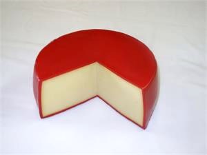 Replica Red Wax Cheese Wheel for fake cheese display in grocery stores.