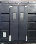 Double swinging restaurant kitchen doors- black swing doors for restaurants.