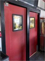 Red Swinging Doors for Restaurants. Red swinging doors for grocery stores and supermarket red doors.