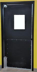 Swinging doors with kick plates for push cart traffic. Swing doors for supermarkets with kick plates for grocery swinging doors.