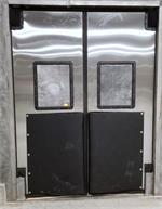 Stainless steel traffic doors with bumpers for sale.