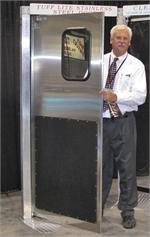 Restaurant kitchen doors stainless steel door with kick plates.