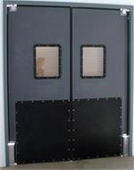 Grey Ruff Tuff Door For Forklift Traffic- Swinging Door With 36" Bumpers.