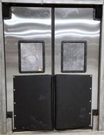 Stainless steel traffic doors with bumpers for sale- Swinging doors for food processing rooms.